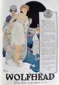 1918 Wolfhead Undergarments Ad ~ Woman Gets Ready for Bath
