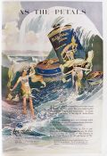 1920 Lazell "As-The-Petals" Talc Ad ~ Women Frolic in Ocean Waves