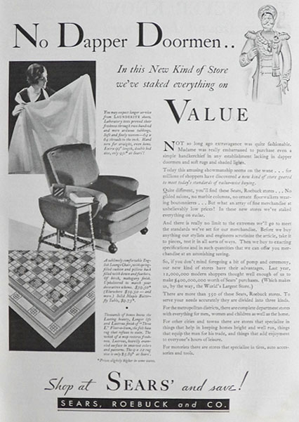 1931 Sears Roebuck Stores Ad ~ No Doormen, Vintage Ads (Misc)