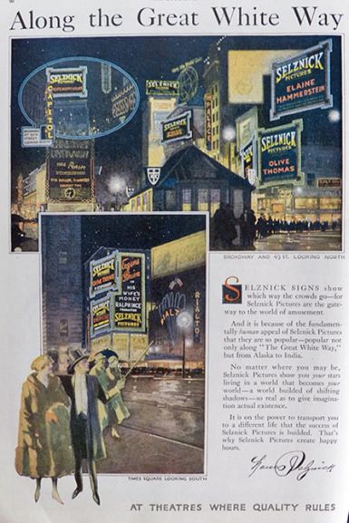 1920 David Selznick Films Ad ~ Broadway & Times Square Signs