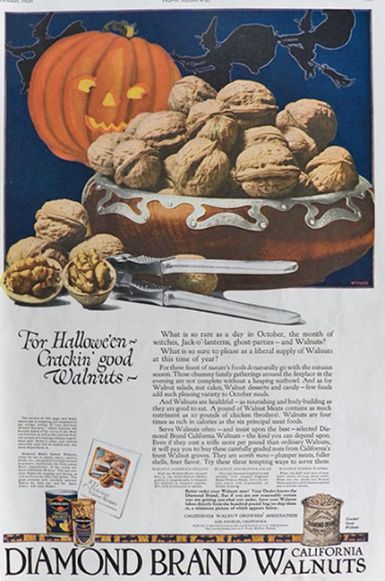 1920 Diamond Walnuts Ad ~ Halloween Pumpkin & Witch