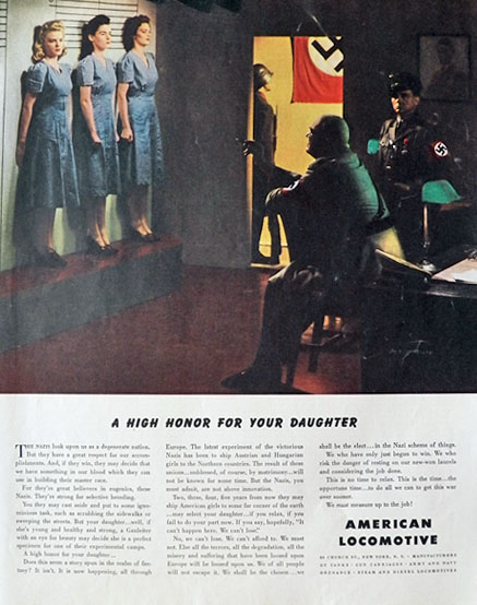 1943 WWII American Locomotive Ad ~ Nazis & Selective Breeding