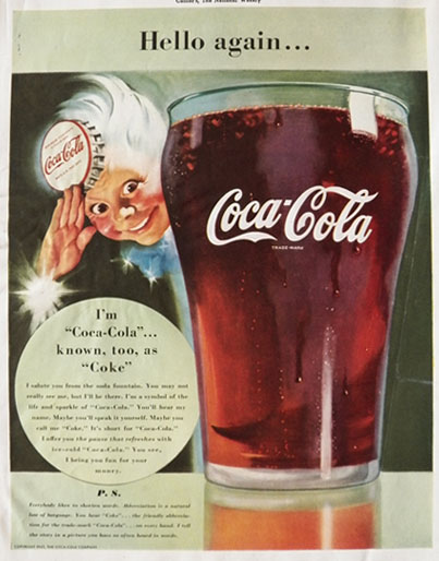 1942 Coke Ad ~ "Coke" Is Short For Coca Cola