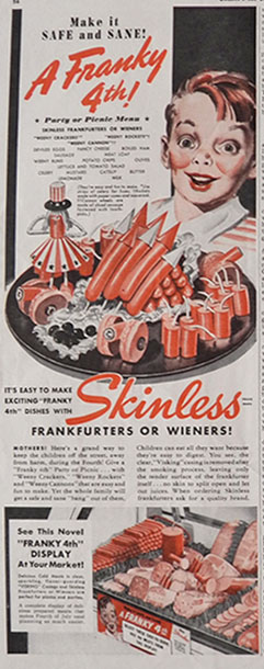 1941 Skinless Hot Dogs Ad ~ 4th of July