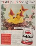 1940 Mobiloil Ad ~ Baby Chicks in Nest