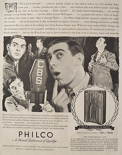 1936 Philco 116X Radio Ad ~ Eddie Cantor
