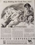 1942 WWII Philco Radio Ad ~ Carl Rose ~ Hitler Political Cartoon