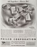 1943 WWII Philco Radio Ad ~ W.H. Crawford Political Cartoon ~ Heave Ho!