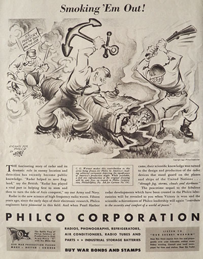 1943 WWII Philco Radio Ad ~ C.G. Werner Political Cartoon