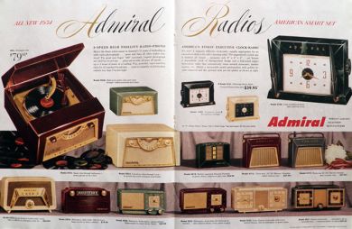 1954 Retro Admiral Radios Ad ~ 2 Pages