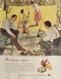 1949 Beer Belongs Ad ~ Men DIscuss Fishing