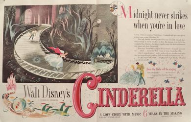 1950 Movie Ad ~ Walt Disney's Cinderella