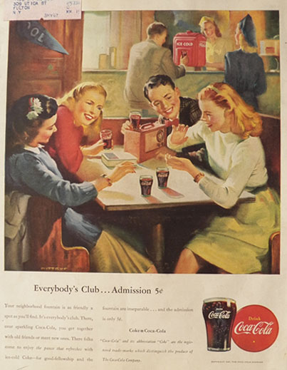 1947 Coca Cola Coke Ad ~ Teens at the Soda Fountain
