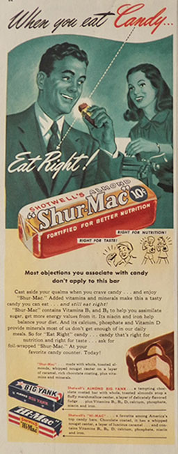 1947 Vintage Shur-Mac Candy Bar Ad