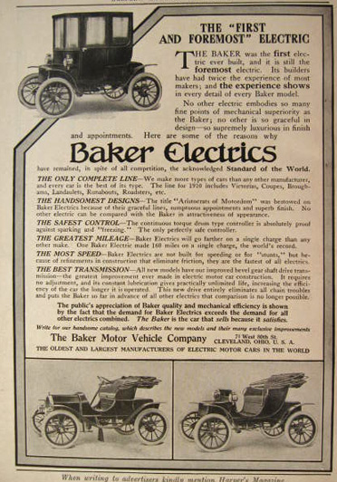 1910 Baker Electric Car Ad ~ First & Foremost