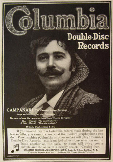 1910 Columbia Records Ad ~ Giuseppe Campanari