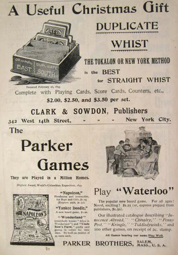 1895 Whist Card Game & Parker Bros. Waterloo Ad