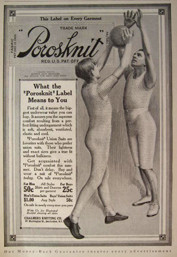 1911 Porosknit Men's Union Suit Underwear Ad ~ Men Play Basketball