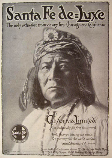 1912 Santa Fe Deluxe Railroad Ad ~ Old Native American Indian