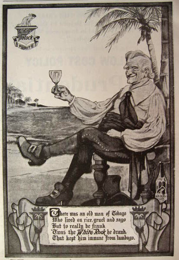 1907 White Rock Water Ad ~ Old Man of Tobago