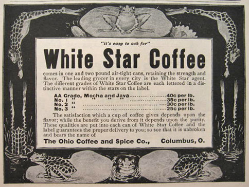 1903 White Star Coffee Ad ~ Frogs