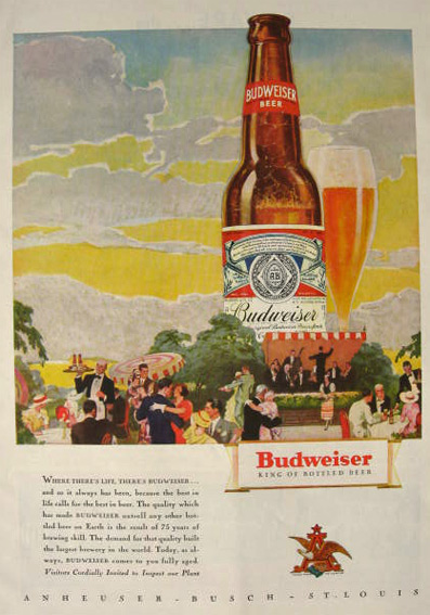 1933 Budweiser Beer Ad ~ Sun & Clouds