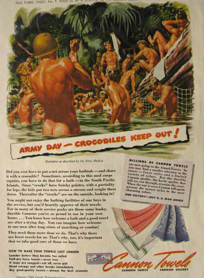 1943 WWII Cannon Towels Ad ~ Naked Army Men