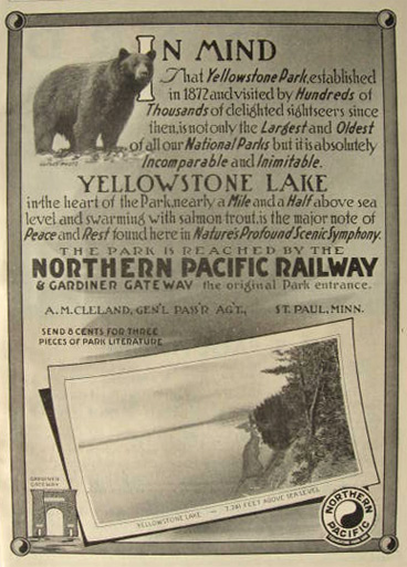 1914 Northern Pacific Railway Ad ~ Yellowstone Park