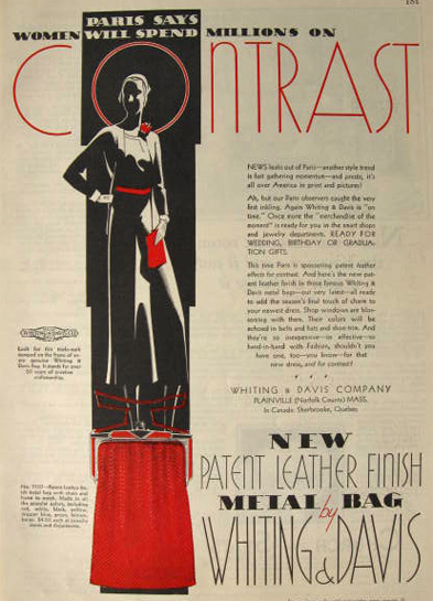 1931 Whiting & Davis Handbag Ad ~ Patent Leather & Metal