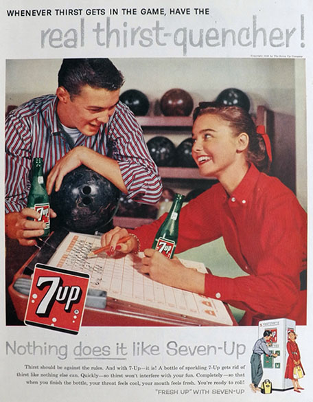 1958 Seven-Up 7Up Ad ~ Bowling