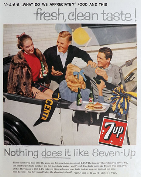 1958 Seven-Up 7-Up Soda Ad ~ Game Day