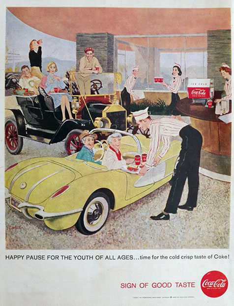 1958 Coca Cola Coke Ad ~ Sports Car Grannies