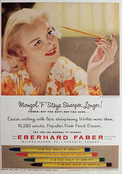 1958 Eberhard Faber Pencils Ad ~ Mongol "F"