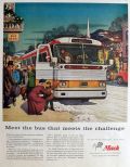 1958 Mack Truck Ad ~ Intercity Bus ~ Woodi Ishmael Art