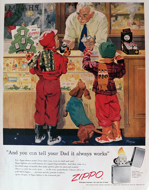 1955 Zippo Lighter Ad ~ Kids Buy Xmas Gift For Dad