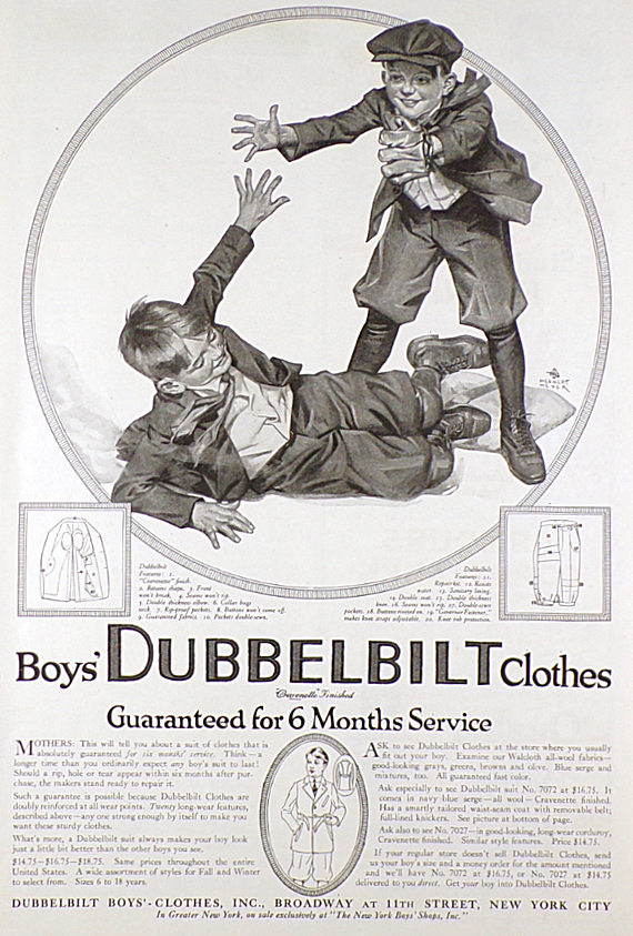 1919 Boys' Dubbelbilt Clothing Ad ~ Baseball Kids