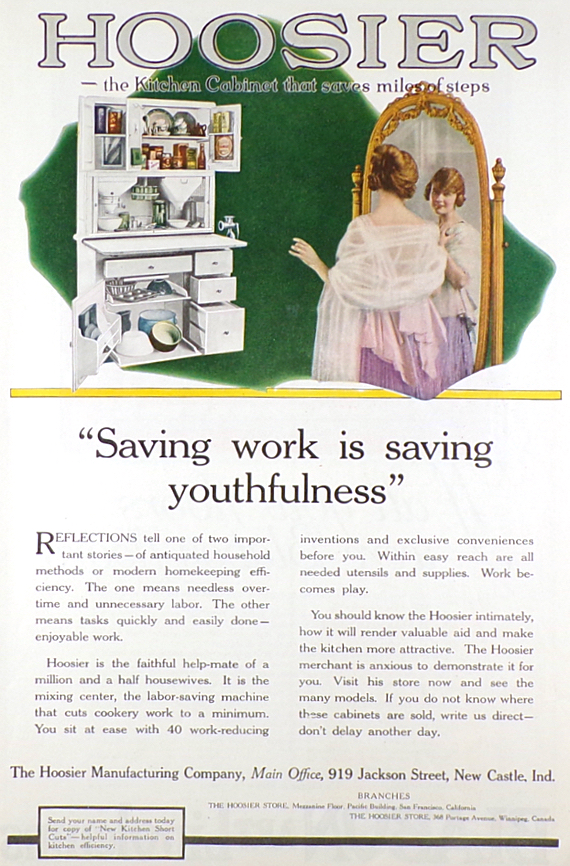 1919 Hoosier Cabinet Ad ~ Saving Youthfulness