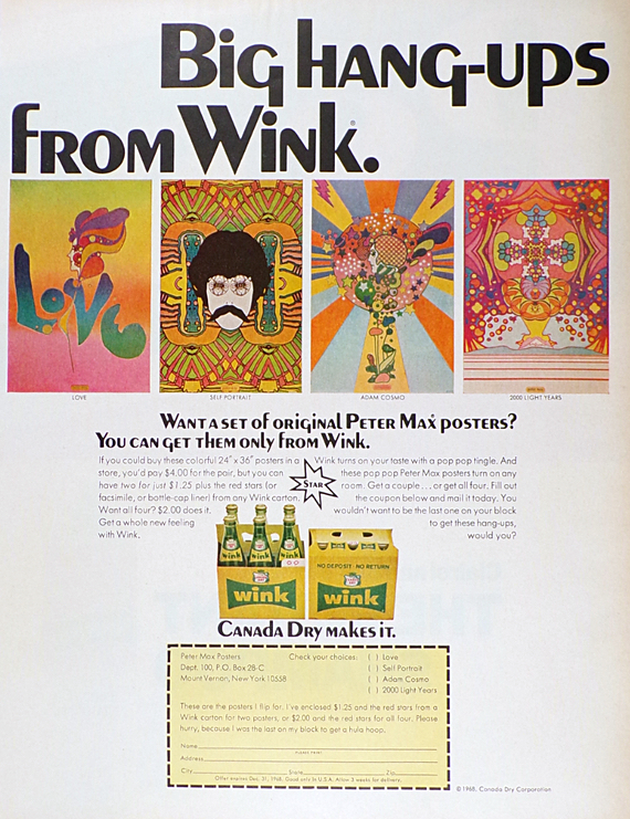 1968 Wink Soft Drink Retro Ad Peter Max Posters, Vintage Beverage Ads