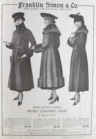 1917 Franklin Simon Women's Tailored Coats Ad