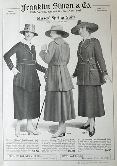 1917 Franklin Simon Ad ~ Misses' Spring Suits