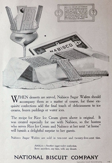 1917 Nabisco Sugar Wafers Ad ~ Rice Ice Cream Recipe