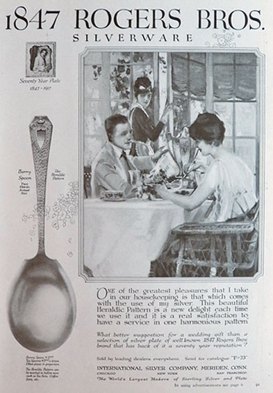 1917 Rogers Bros Silverware Ad ~ Heraldic Pattern, Berry Spoon