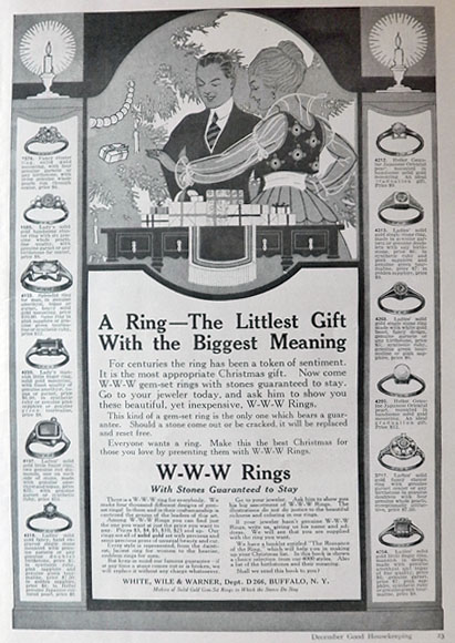 1916 Antique White, Wile & Warner Rings Ad