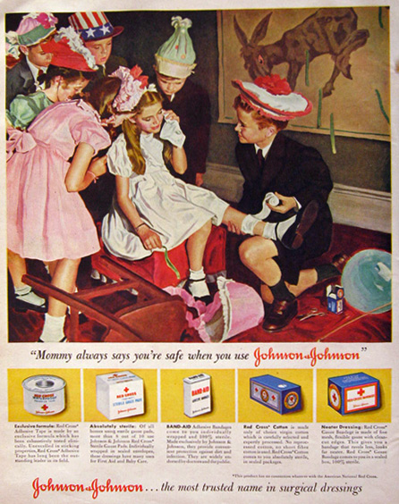 1948 Johnson & Johnson Surgical Dressings Ad ~ Pin the Tail on the Donkey