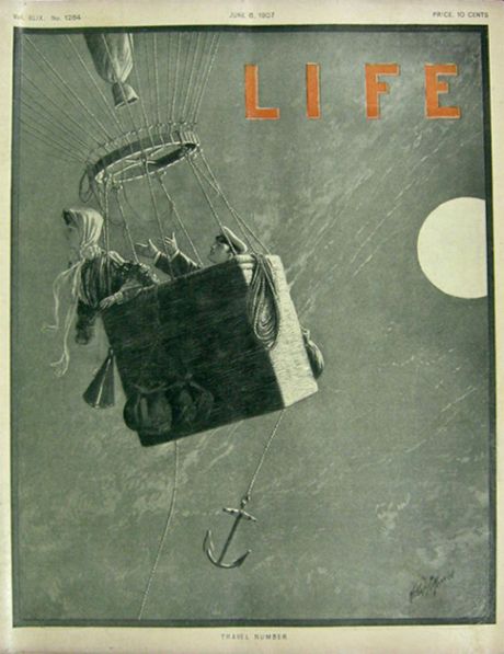 1907 Life (Humor) Magazine Cover ~ Couple in Hot Air Balloon ~ Arthur Merrick