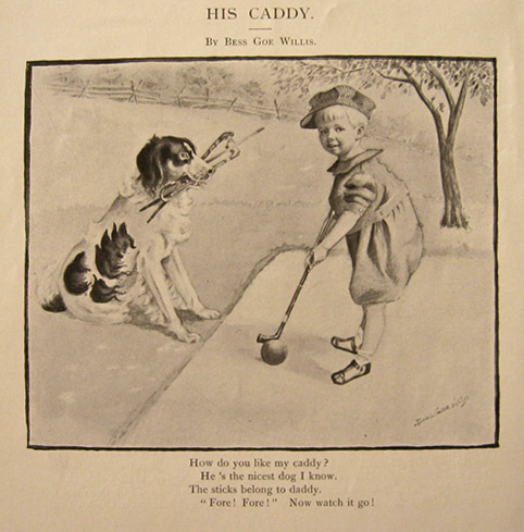 1905 Bess Goe Willis Print ~ Golfing Boy with Dog Caddy