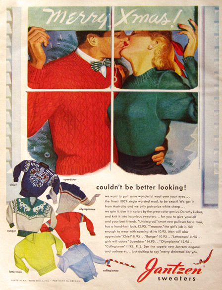 1948 Jantzen Vintage Sweaters Ad ~ Pete Hawley, Vintage Magazine Ads