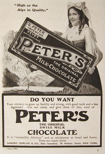 1905 Peter's Chocolate Ad ~ High as the Alps in Quality
