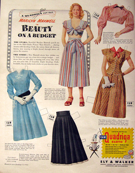 1948 E&W Quadriga Cloth ~ Marilyn Maxwell Paper Doll
