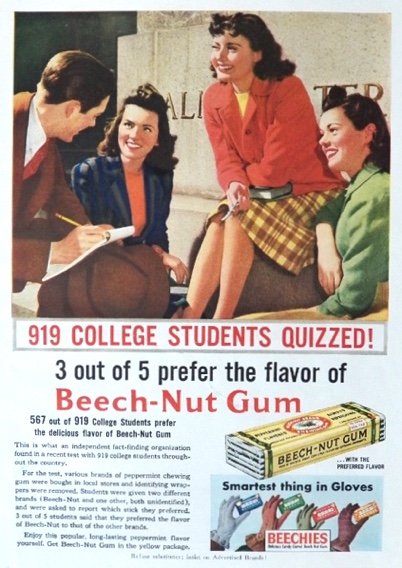 1941 Beechnut Gum Ad ~ College Students Prefer It